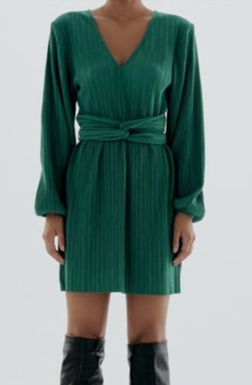 Zara Pleated Knotted Puff Sleeve Mini Dress Size Medium